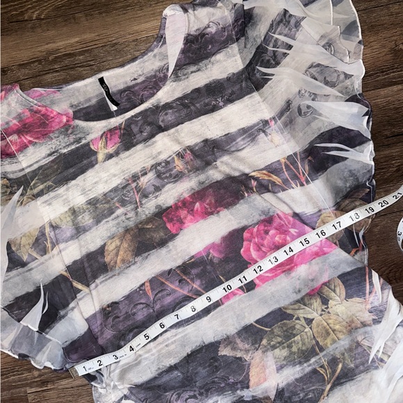 Espresso Floral Pink Grey White striped blouse size XL - Picture 4 of 6